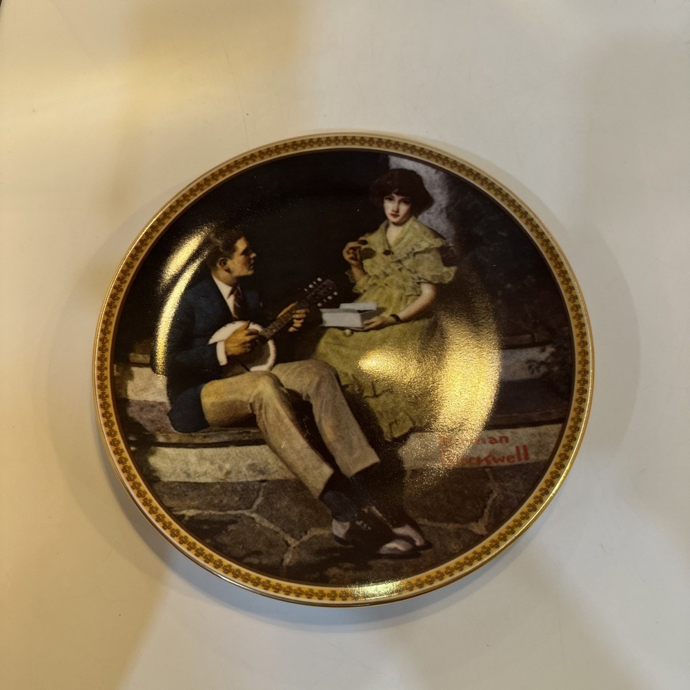 Bradford Exchange Norman‎ Rockwell PONDERING ON THE PORCH Collector Plate 8.5"